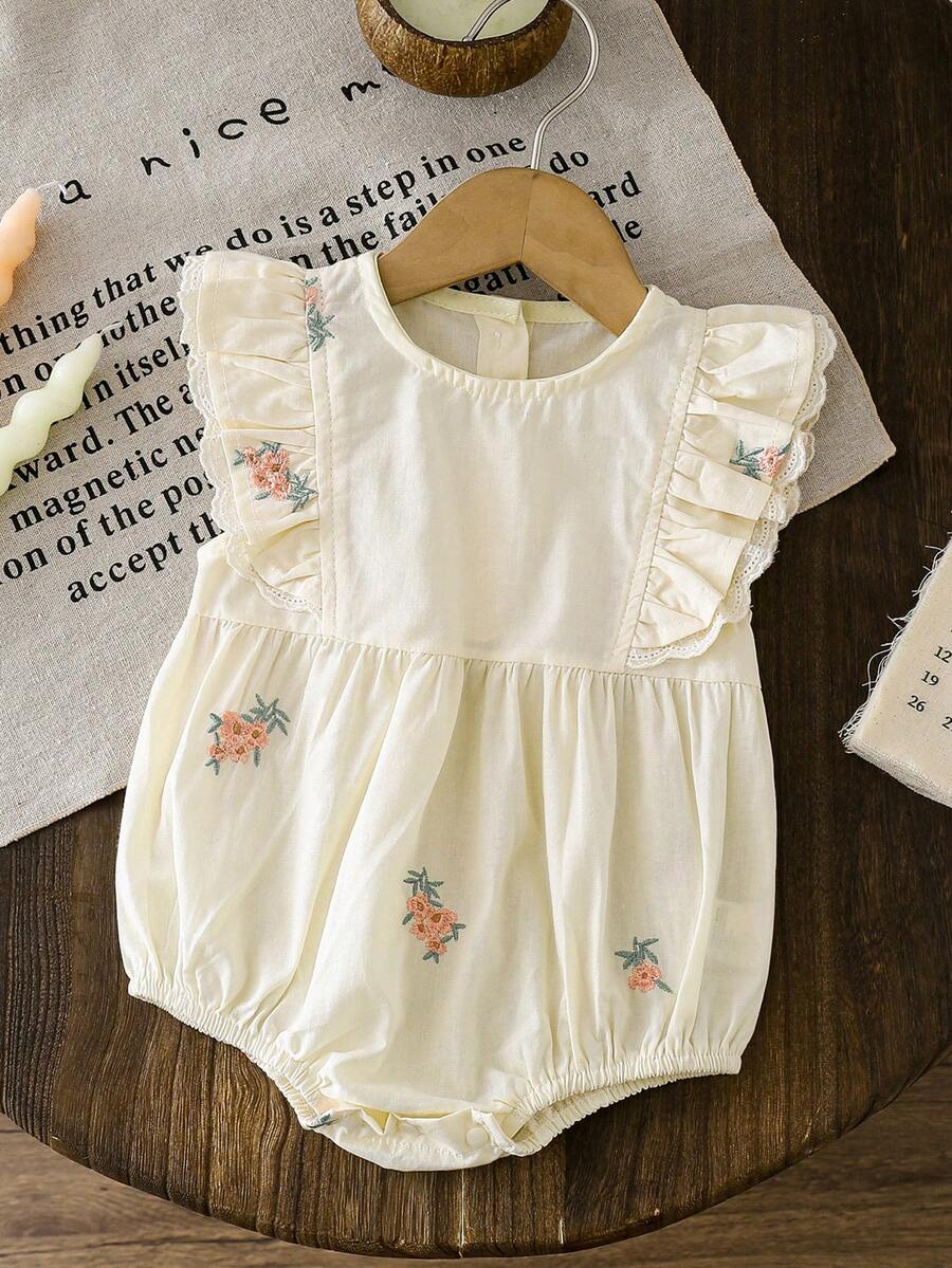 公主风女婴刺绣短袖连体衣，夏季