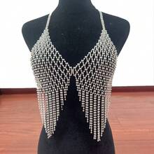 Cuier 1入組發亮的全水鑽鍍銀流蘇身體鏈適合女士