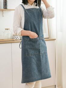 1pc Denim Apron, Extra Long Tie Strap, Unisex Home Kitchen, Work, Japanese Style Bib Apron