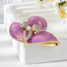 1pc French Elegant Purple Hat Shaped Rhinestone Inlaid Brooch, Suitable For Women's Daily, Banquet And Party Wear - Purple - View 3