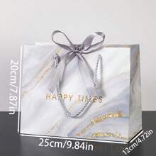 1pc INS Style Gift Bag With Dual Color Ribbon & Marble Pattern, Tote Bag For Gifts, Suitable For Valentine's Day, Presents, Shopping, Snacks, Apparel