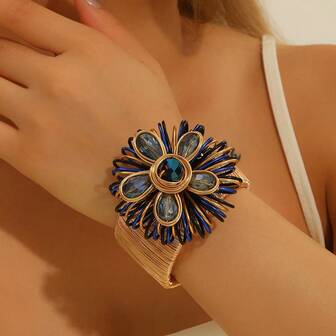 1 件手工夸张铝线编织人造水晶手链，绚丽派对，波西米亚风，欧美复古西部牛仔风格