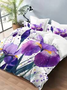 Juego de edredón con estampado de flores de iris (1 * Edredón + 2 * Fundas de almohada, sin relleno), suave, cómodo y transpirable, adecuado para dormitorio y habitación de invitados, se puede regalar a familiares y amigos.