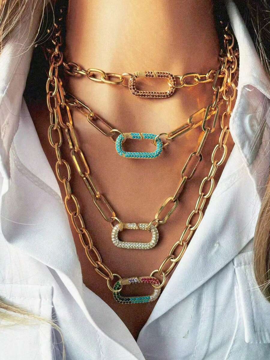 STYLEVER 1PC Gold Carabiner Lock Clasp,Screw Clasp Link Chain Necklace,Carabiner Necklace,Multi Colored Mountain Chain - Golden - View 1