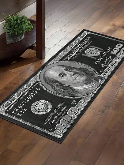 1 pieza Alfombra/felpudo con estampado de dólar creativo - Antideslizante, lavable a máquina, adecuado para cocina, lavandería, dormitorio, baño - Alfombra de terciopelo de cristal de alta gama con estampado de dólar, lavable, alfombra/felpudo de poliéster apto para sala de estar, dormitorio, cocina y pasillo - Alfombra interior tejida que proporciona mayor comodidad y durabilidad, adecuada para decoración del hogar y la oficina, decoración de moda para el hogar/decoración de la habitación, alfombra de dormitorio