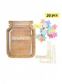 Kids Learning Reward Jar, 2-Layer Wooden + 1-Layer Acrylic Design, Transparent Sealed Bottle With Small Star Decorations, Creative Motivational Tool To Help Kids Develop Self-Discipline And Positive Behaviors, Great Gift For Children
