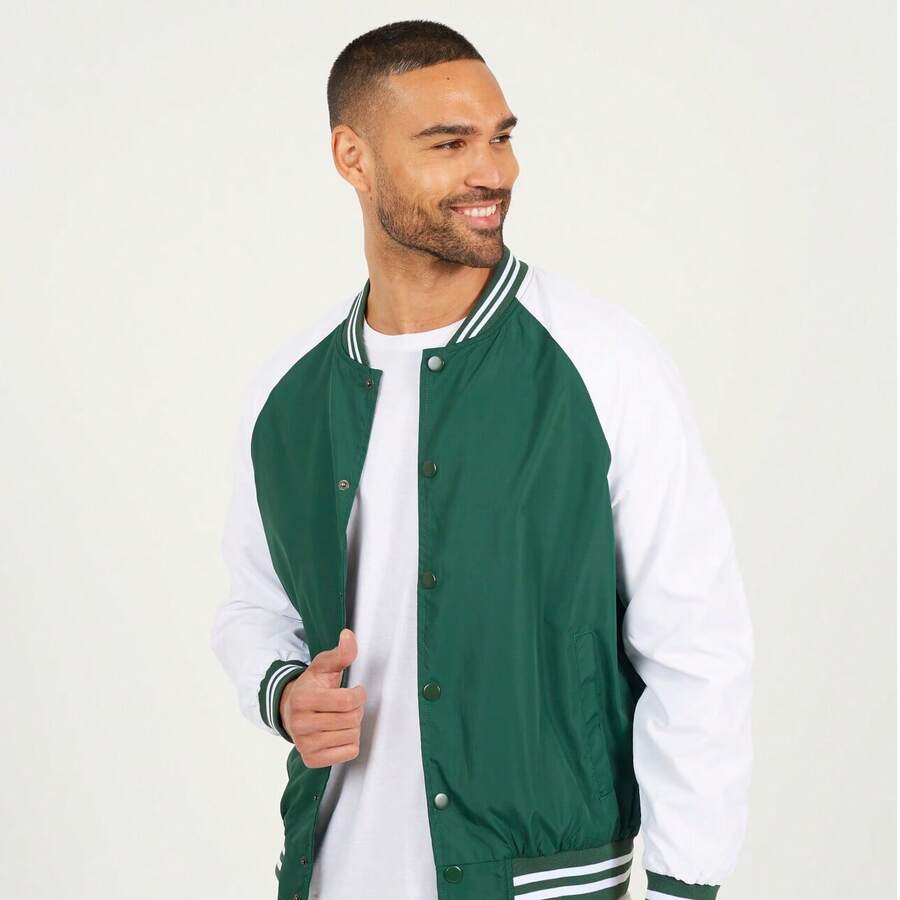 brave soul Lightweight Varsity Bomber Jacket, Green - Green - View 1