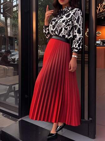 Women's Solid Color Elegant Pleated A-Line Skirt, Lightweight & Comfortable