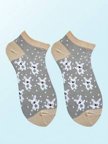 4 Pairs Women Multi-Color Cute Rabbit, Heart, Leaf Design Soft Comfortable Versatile Short Socks For Everyday Use - Multicolor - View 6