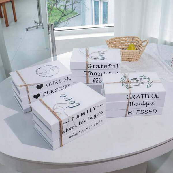 3pcs,Decorative Books For Home Decor,Bring A Rope,White Fake Books For Decoration, Folding Style, Easy To Assemble,Rustic Farmhouse Stacked Display Books Living Room Coffee Table Mantel Decor,Suitable For Many Scenarios (Room Decor, Home Decor, Bedroom Decor Living Room Decor, Office Decor, Bathroom Decor, / Desktop Decor, TV Cabinet, Lobby, Bookshelf) Various Holiday Gifts.