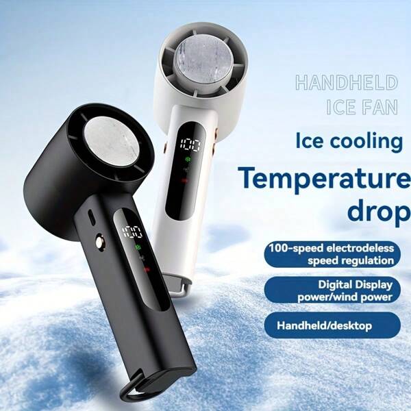 Handheld Fan With Ice Cooler, 3000mAh Rechargeable Personal Fan, 0-100 Adjustable Speed, Super Mini Yet Powerful, Portable Hand Fan For Travel, Outdoor, Office, Working, Ivory