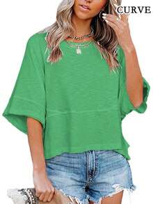 Plus Women's Spring/Summer Round Neck T-Shirt Top - Green - View 1