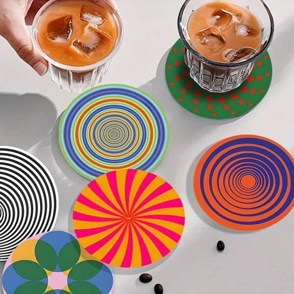 6/12 Stücke bunter Holz-Untersetzer-Set mit Wirbelmuster - hitzebeständige Getränkeuntersetzer, Dekoration für Büro, Küche, Café - geeignet für Glas, Tasse, Schreibtischschutz - ideale Geschenkwahl