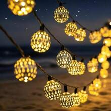 Luzes de Corda em Formato de Bola Marroquina com Energia Solar, Bateria de Ni-MH, Removível, para Jardim Externo, Pátio, Casa e Decorações Festivas - Ideal para Casamentos, Aniversários, Halloween, Natal