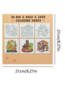 1pc 52Page Hygge Place Coco Coloring Book For Adults And Kids, Bold And Easy, Simple And Big Designs For Relaxat [ Hand Drawn Must-Have ]Hygge Place Drawing Coloring Book With Zero Foundation Copying, Stress Relieving Graffiti