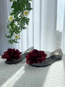 Jelly Flower Sandals For Women, Peep Toe Transparent Plastic Non-Slip Flat Shoes, Fashion Korean Style Casual Shoes, Spring/Summer