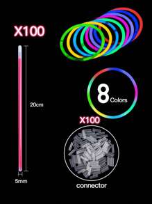 10/50/100 piezas Varitas luminosas de 8 pulgadas, suministros de fiesta que brillan en la oscuridad, regalos de fiesta con varitas luminosas, decoraciones de fiesta con brillo, collares y pulseras fluorescentes con conectores, perfectos para cumpleaños, bodas, fiestas, Halloween, Navidad y festivales - Suministros de fiesta con brillo que brillan en la oscuridad