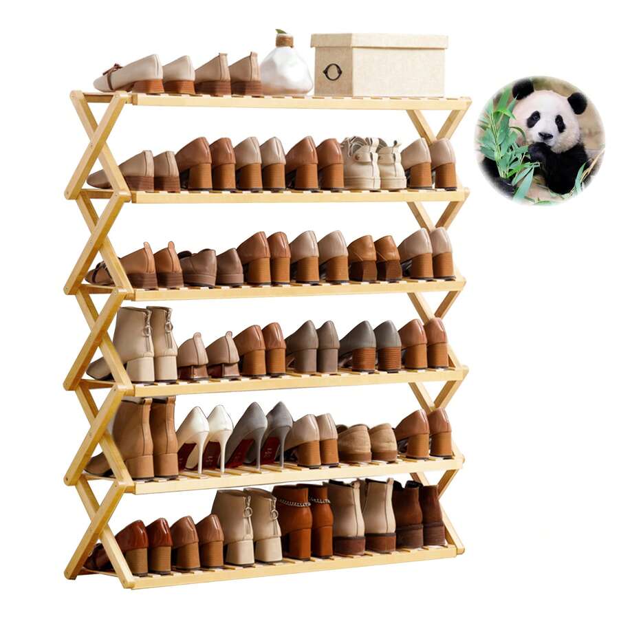 Zapateras de almacenamiento para zapatos, bambú en plano de 5 niveles, mueble de hogar para 20 pares, organizador ecológico y duradero, ideal para dormitorios, vestidores y entradas, estructura estable y diseño elegante, fácil de ensamblar, solución de almacenamiento eficiente y decorativa para calzado - Caqui - Ver 1