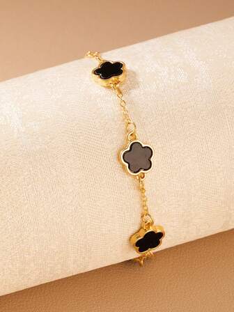 1pc Fashion Minimalist 5-Petal Flower Design Classic Women Bracelet, Suitable For Daily Wear, Best Gift For Friends