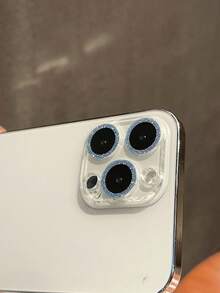 Glitter Blue Integrated Apple 15 ProMax Lens Film, For IPhone 17/17 Pro/17 Air/17 ProMax/14 ProMax Phone Camera 13 Pro Protective Ring Frame Cover, Tempered Glass, Transparent Glitter, High Definition Lens Film, Stylish & Anti-Collision - Multicolor - View 5