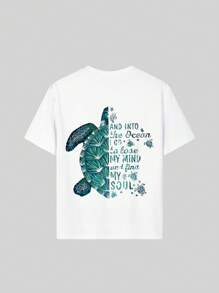Camiseta de manga corta con cuello redondo y estampado gráfico novedoso para niñas preadolescentes, top de verano