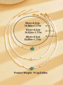 Set de 3 collares largos multicapa con cuentas y colgante de estrella de mar de vidrio, estilo bohemio, adecuado para que las mujeres los usen en vacaciones en la playa