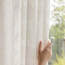2 Pcs Set, European Minimalist Style Pure White Base Firework Blooming Embroidered Sheer Curtain, Soft Light Filtering, Semi-See-Through, Rod Pocket Installation, Suitable For Living Room, Bedroom, Study, Dining Room, Balcony, Office, Bay Window, Attic And Other Home Decor