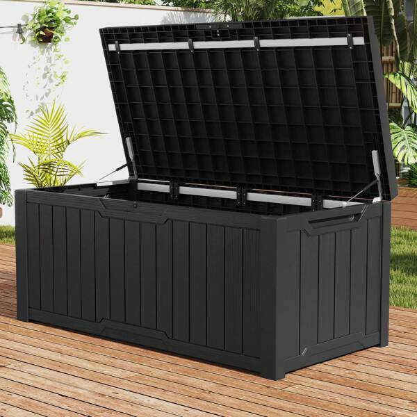 120 Gallon Outdoor Storage Bench With Cushion - Waterproof Deck Box For Garden Tools, Patio & Pool Accessories - Lockable, Converts To Table