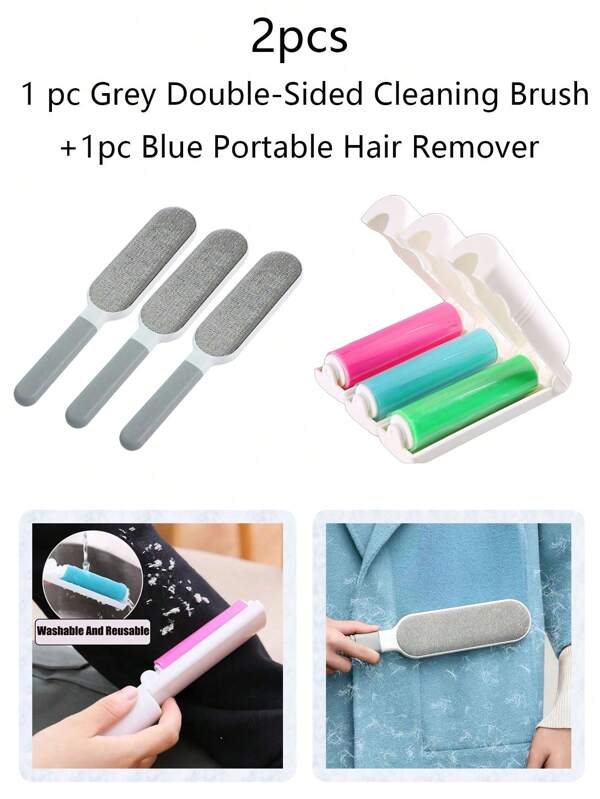 Double-Sided Cleaning Brush And Portable Hair Remover, Washable Recycling Portable Hair Remover Removes Pet Hair From Clothes, Keeps Clothes Clean And Fresh, For Cats, Clothes, Sofa, Furniture, Bedding, Carpets, Easy To Carry, Light And Space-Saving