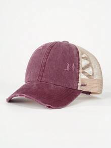 1pc Distressed Criss-Cross Meshy Ponytail Baseball Cap, Outdoor Adjustable Sun Ion Casual Hat For Boys And Girls, Suitable For Spring, Autumn, Travel, Beach - Washed Ripped Cross Ponytail Baseball Cap - View 11