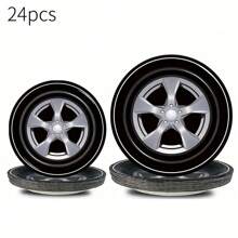 24pcs Black Tire Design Disposable Paper Plates, 7 And 9 Inches Heavy Duty Black Disposable Dinner Plates, Suitable For Racing Events, Competitions, Birthday Parties, Theme Parties, Outdoor Gatherings, Family Occasions