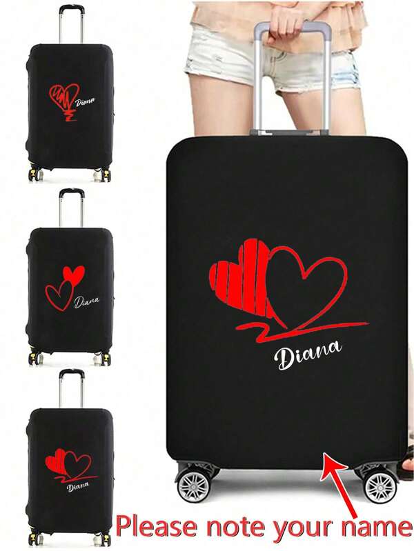 Customized Name Letter Pattern Luggage Protective Cover Dust Cover Anti-Scratch Protective Cover, Black Elastic Luggage Cover Suitable For 18-32 Inch Fashion Trolley Case Thickened Elastic Dust Bag Travel Accessories
