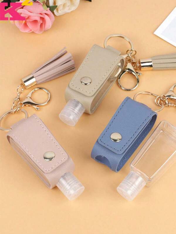 1 pezzo Custodia in pelle porta flaconcino igienizzante, bottiglia di viaggio ricaricabile vuota da 30ml per sapone, lozione e liquidi, con tappo a scatto, porta flaconcino portatile per zaino, viaggio, esterno, idea regalo di Natale