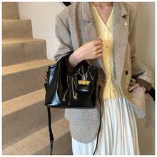 Crossbody Versatile Bucket Soft Leather Women Bag Handbag Bag Simple Shoulder Bag - Black - View 1