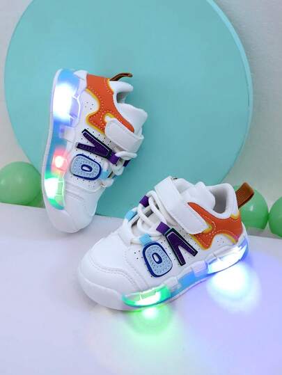 1 Pair Cute Infant/Kids Fashion LED Light-Up Leather Breathable Sneakers, Suitable For Boys And Girls - Casual, Shock-Absorbing, All-Season Non-Slip Outdoor Running And Walking Shoes
