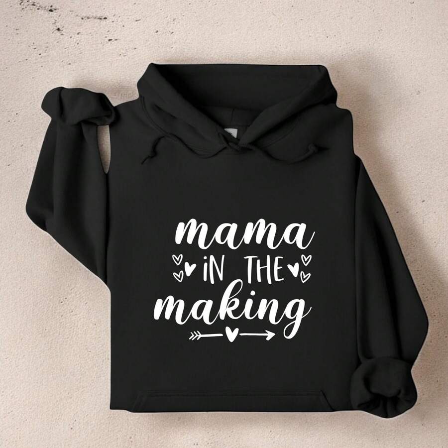 Mama In The Making Hoodie, Pregnancy Reveal, Baby Announcement Sweater, Gender Reveal Party , New Mom Gift, Cute Maternity, Pregnancy Hooded IT-571 - Black - View 1