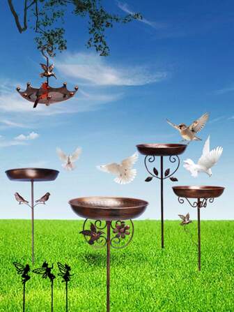 1pc Metal Bird Bath Rack And Feeder With Stakes, Used For Outdoor Garden, Yard, And Lawn Decoration, With Five Sturdy Grip Diameters Inserted Into The Ground - Outdoor Garden Water Features Outdoor Decor Garden Decor Home Decor
