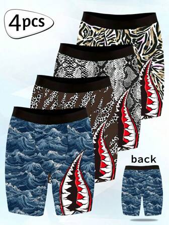 4 st för män tryckta mjuka ventilerande polyesterstickade tyger Elastisk midja Dragsko Casual sport boxershorts