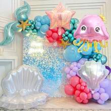 5pcs Sea Life Theme Foil Balloon Set, 3 Different Shapes (Jellyfish + Seashell + Starfish), Suitable For Decorating Ocean Party, Birthday, Event, Diving Party, Summer Party, Indoor Atmosphere, Fantasy Theme Party
