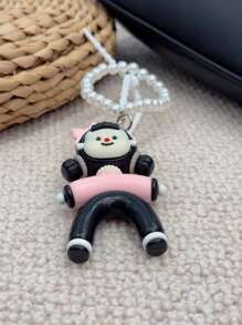 HXXOOS Acessório de Bolsa Corrente de Pérolas Falsas Y2K - Chaveiro Fofo com Laço Rosa, Pingente Estético Kawaii para Mulheres, Adolescentes, Decoração de Mochila e Bolsa, Ótima Ideia de Presente Cordão