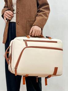 Khaki Oxford Cloth Casual Multifunctional Backpack, Unisex, No Print, Non-Washable, Dual Shoulder Straps, Large Capacity, Suitable For Travel And Outdoor Activities, Can Also Be Used As A School Bag To Store Study Supplies - Beige - View 8