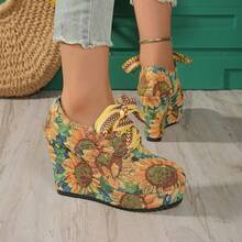 时尚系带厚底休闲鞋，坡跟厚底高跟鞋，大码女鞋，春秋季