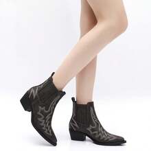 GLOBALWIN Cowboy Boots For Women Pointed Toe Pull On Chelsea Ankle Booties The Western Cowgirl Boots Fall Boots Halloween Season - 灰色 - 查看 4