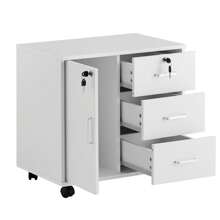 CLIPOP Mobile File Cabinet, Wooden Lockable 3 Drawer Lateral Filing Cabinet W/ 1 Closed Storage And Rolling Wheels, Home Office Printer Stand A4, Letter Sized Documents, Rustic Brown, 60 X 40 X 57 Cm