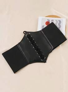 1pc Women's Solid Black Tie-Up Waist Belt, Suitable For Daily Outfit And Halloween Women Corset Belt For Dress,Waist Trainer Waist-Shaping For Waist Slimming And Tummy Control