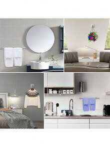 1pc Self-Adhesive Towel Rack, Stainless Steel Bathroom Towel Holder With Toilet Paper Holder, No Drilling Install Bathroom Accessories - Multicolor - View 4