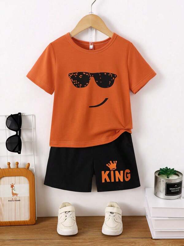 Conjunto deportivo informal de manga corta con estampa linda para niño, para verano