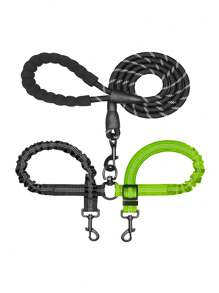 1pc Multi-Functional Dual Dog Leash Set, Can Be Used To Walk 1 Small And 1 Large Dog Simultaneously Or As A Car Seatbelt, High Elasticity Shock Absorbing Adjustable & Anti-Twist 360° Swivel Design, Durable Nylon Material With Reflective Strips, Suitable For Outdoor Use With Different Dog Breeds