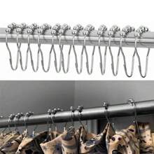 6/12/24 piezas Ganchos de cortina de ducha de acero inoxidable resistente a la oxidación - Ganchos decorativos de cortina de baño de níquel pulido para barras de ducha | Accesorios para renovación de baño, decoración de otoño, artículo esencial para el hogar, decoración de baño, accesorios de baño, de vuelta a la escuela