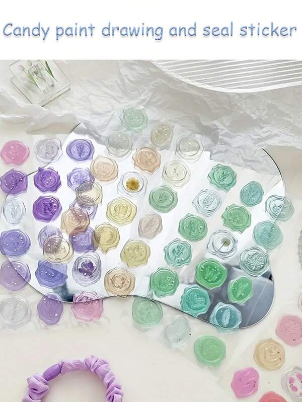 18 pièces Autocollants de cachet de cire de bonbon, Autocollants de cachet d'enveloppe, Matériaux décoratifs Scrapbooking DIY, Incrustation de résine, Autocollants 3D, Autocollants imprimés translucides, Motif floral ditsy translucide frais, Fournitures scolaires, Rentrée scolaire